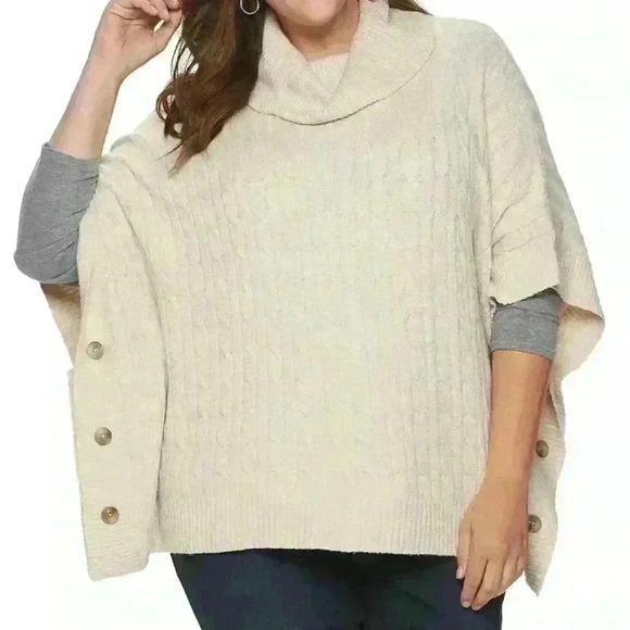 croft & barrow Sweaters - Croft & Barrow Tan Cable Knit Cowl Neck Poncho - Size 2X/3X